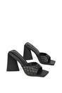 Black XY LONDON Black 'Maylin' Quilted Square Toe Sculptured Flared High Heels, Image 4 of 5