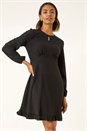 Black Textured Spot Keyhole Dress, Image 4 of 5