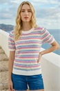 Multi Scallop Edge Stripe Knit Top, Image 1 of 4