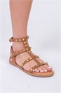Tan PU Studded Gladiator Sandals, Image 2 of 5