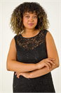 Black Curve Sequin Lace Sweetheart Neck Dress, Image 4 of 5