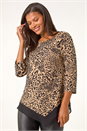 Beige Animal Print Chiffon Asymmetric Hem Top, Image 2 of 5