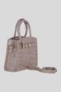 Grey Genuine Leather Structured Handbag with Detachable Crossbody Strap, Image 4 of 4
