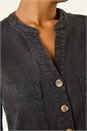 Black Cotton Denim Button Shift Dress, Image 5 of 5