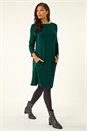 Forest Green A-Line Pocket Detail Stretch Swing Dress, Image 2 of 5