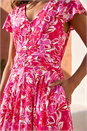 Pink Floral Ruched Waist Midi Dress, Image 4 of 4