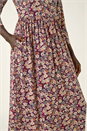 Stone Multi Floral Gathered Midi Dress, Image 5 of 5