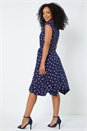 Navy  Petite Polka Dot Tie Waist  Asymmetric Dress, Image 3 of 5
