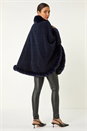 Midnight Blue Classic Faux Fur Trim Cape, Image 3 of 5