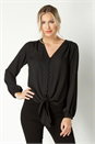 Black Button Tie Front Blouse, Image 1 of 4