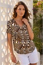 Black Petite Abstract Print V-Neck Blouse , Image 1 of 4