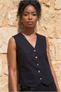 Black Linen Blend Button Through Waistcoat, Image 1 of 4