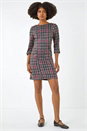 Red Houndstooth Pocket Shift Stretch Dress, Image 2 of 5