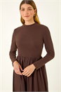 Coffee Cotton Stretch Jersey Mix Midi Dress, Image 4 of 5