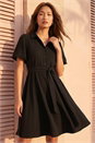 Black Belted Puff Sleeve Dress, Image 2 of 4