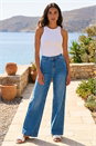 Light Denim Cotton Blend Wide Leg Stretch Jeans, Image 2 of 4