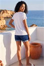 Ivory  Cotton Embroidery V-Neck T-Shirt, Image 3 of 4