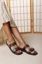 Dark Brown Orchard Slide On Double Buckle Studded Sandal, Image 1 of 5