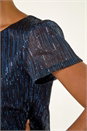 Navy  Metallic Sequin Plisse Top, Image 5 of 5