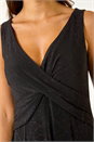 Black Floral Glitter Print Midi Stretch Dress, Image 5 of 5