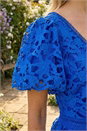 Royal Blue Crochet Lace V-Neck Midi Dress, Image 4 of 4