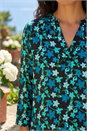 Teal Abstract V-Neck Stretch Top, Image 4 of 4