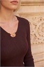 Chocolate Gold Trim Knit Jumper, Image 5 of 5