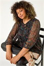 Blue Curve Tie Neck Metallic Top, Image 1 of 5