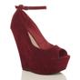 Burgundy High Wedge Heel Ankle Strap Platform Peep Toe Shoes, Image 1 of 6