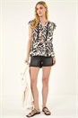 Black Abstract Print Lace Tunic Top, Image 2 of 5