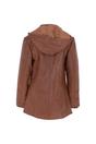 Tan Real Leather Hooded Duffle Jacket, Image 4 of 5