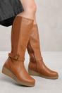 Tan 'Ayleen' Wide Calf Wedge Heel Knee High Boots, Image 3 of 3