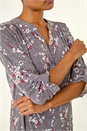 Grey Floral Puff Print Stretch Shirt, Image 5 of 5