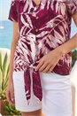 Wine Petite Buttoned Tie Front Top, Image 4 of 4