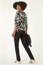 Black Floral Print Snit Jersey Top, Image 3 of 5