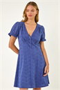 Denim Broderie Cotton Stretch Frill Dress, Image 6 of 6
