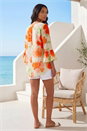 Orange Floral Print Frill Sleeve Top, Image 3 of 4