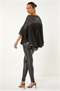 Black Sequin Yoke Frilled Tunic Top, Image 3 of 5