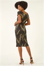 Black Foil Print Lace Ruched Dress, Image 3 of 5