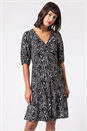 Black Animal Print Tiered Ruched Detail Dress, Image 1 of 5