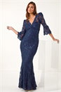 Navy Lace Scallop V-Neck Bodycon Maxi Dress, Image 1 of 5