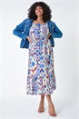 Purple Curve Aztec Print Shirred Midi Dress, Image 2 of 5