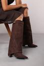 Brown Keira Fold Over Shark Block Heel Point Toe Boots, Image 1 of 5