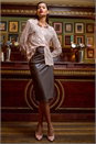 Chocolate Faux Leather Ruched Wrap Skirt, Image 6 of 7