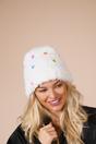 White Beanie with Multicolour Buttons, Image 3 of 4