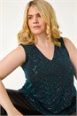 Teal Curve Sparkle Vest Stretch Top, Image 1 of 5