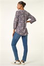 Grey Floral Puff Print Stretch Shirt, Image 3 of 5