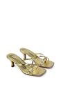 Gold XY LONDON Gold 'Dream' Strappy Square Toe Kitten Heel Slip on Mule Sandals, Image 3 of 5