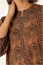 Tan Spot Print Zip Front Dress, Image 6 of 7