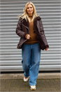 Chocolate Faux Fur Lined Zip Detail Aviator Jacket, Image 3 of 3
